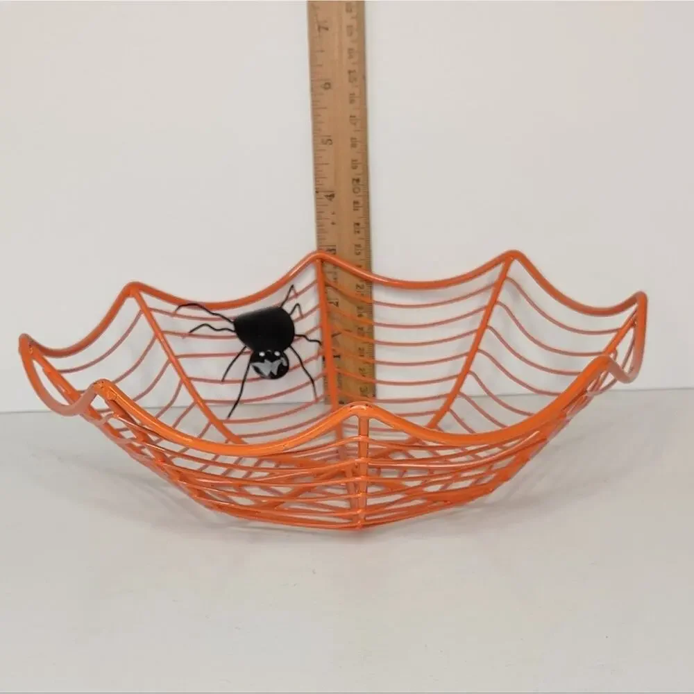 Orange Metal Spiderweb Halloween Candy Bowl‎ Dish